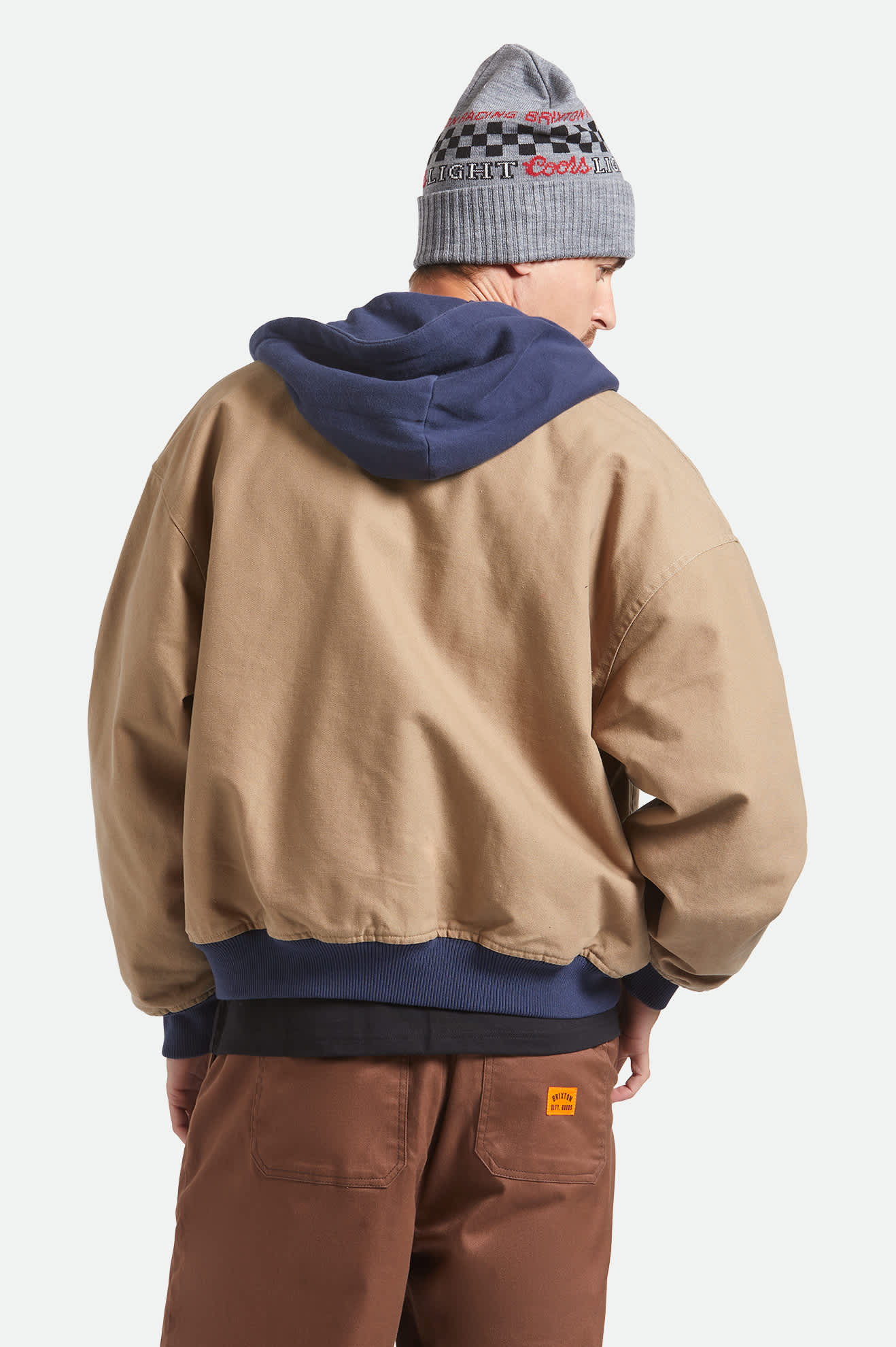 Men's Canvas Hooded Bomber Jacket in the color Khaki/Mood Indigo - Additional Fit image