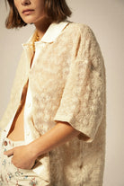 Women's Camp Mesh Button Down S/S Polo Knit in the color Off White - Additional Fit image