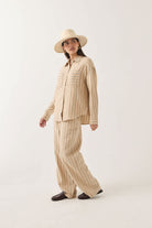 Women's Wayne Women's Shirt in the color Sand Stripe - Women's Side View