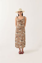 Women's The Tie Dress in the color Mid Century Cowboy Print - Women's Front View