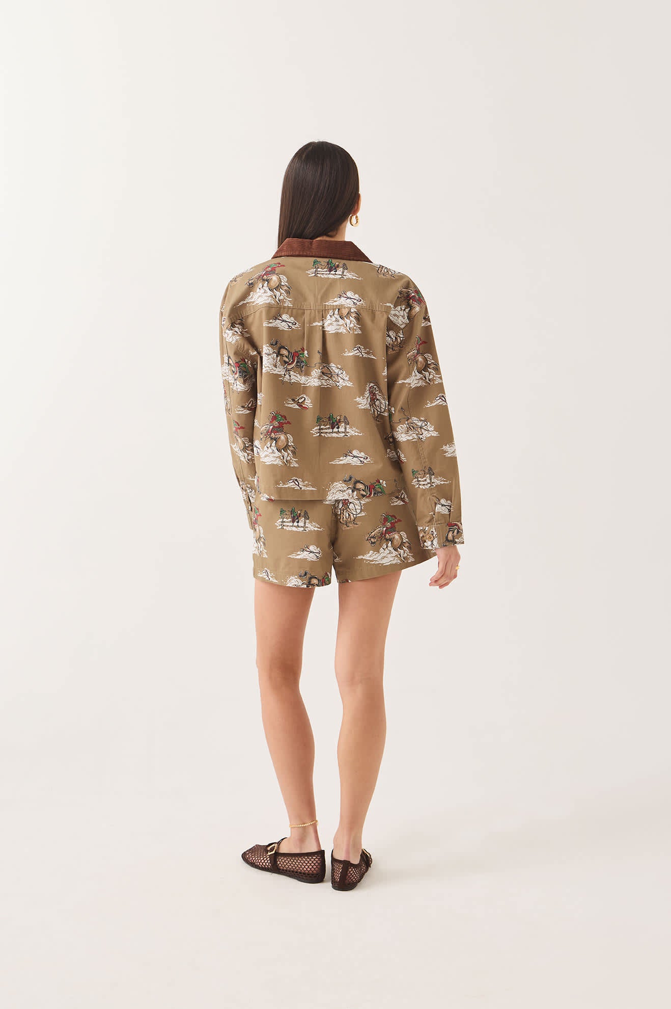 Women's Utopia Overshirt in the color Mid Century Cowboy Print - Women's Back View