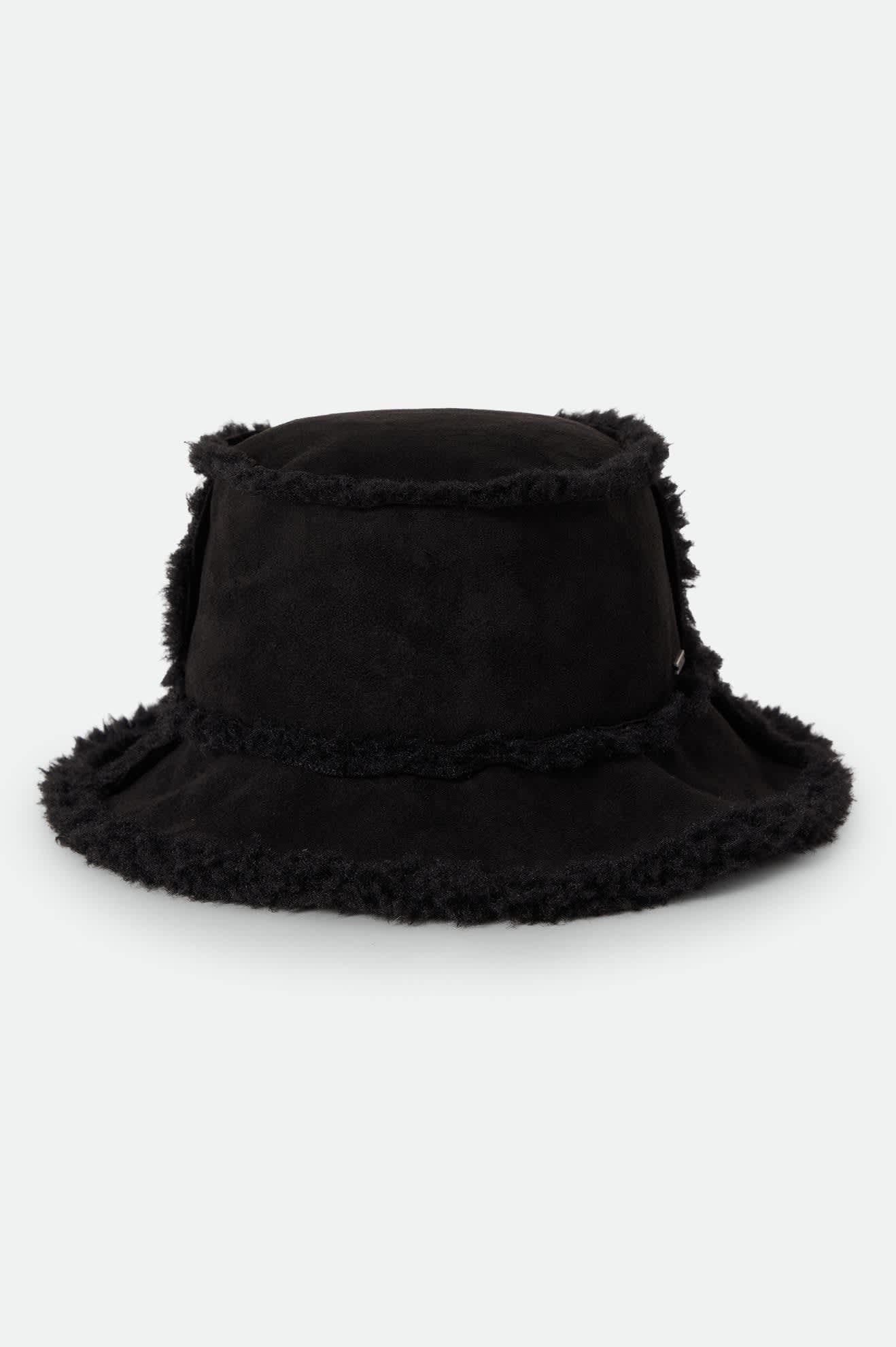 Women's Ellee Cozy Bucket Hat in the color Black Sherpa/Faux Suede - Additional Laydown image