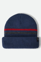 Unisex Chunky Heist Beanie in the color Washed Navy/Heather Grey/Crimson - Front Product View