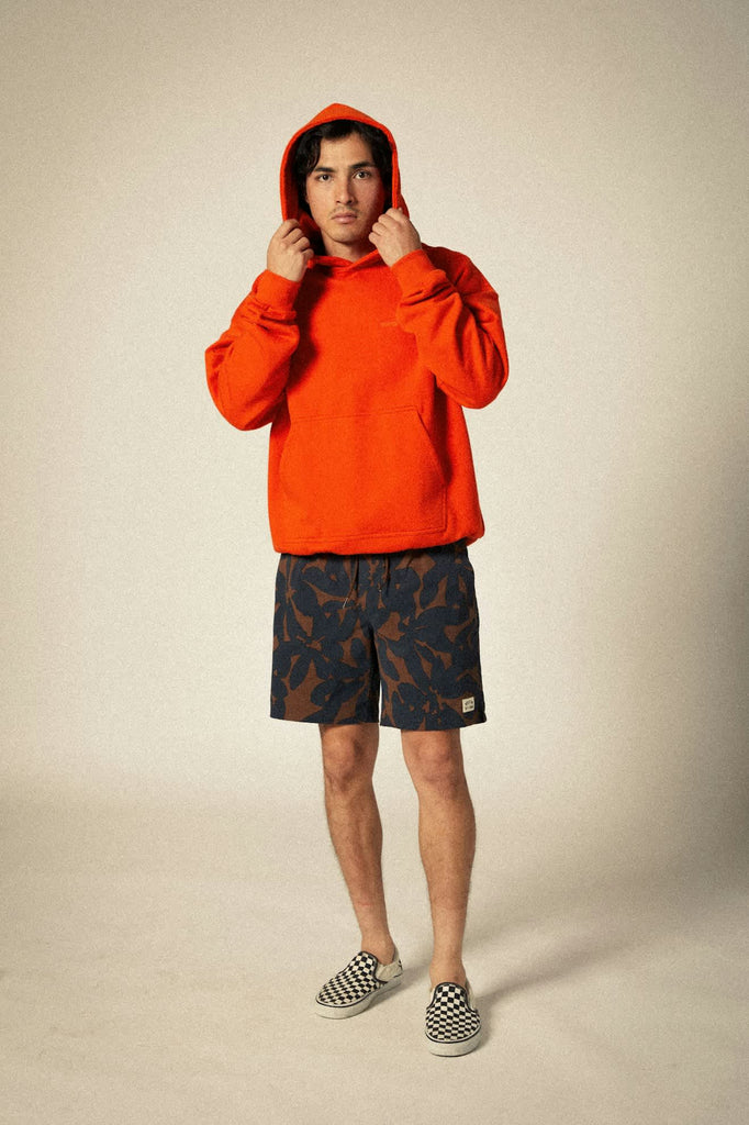 Men's Embroidered Heavyweight Oversized Hoodie in the color Trail Orange - Additional Fit View