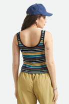 Women's Ringer Organic A-Tank in the color Multi Retro Stripe - Women's Back View