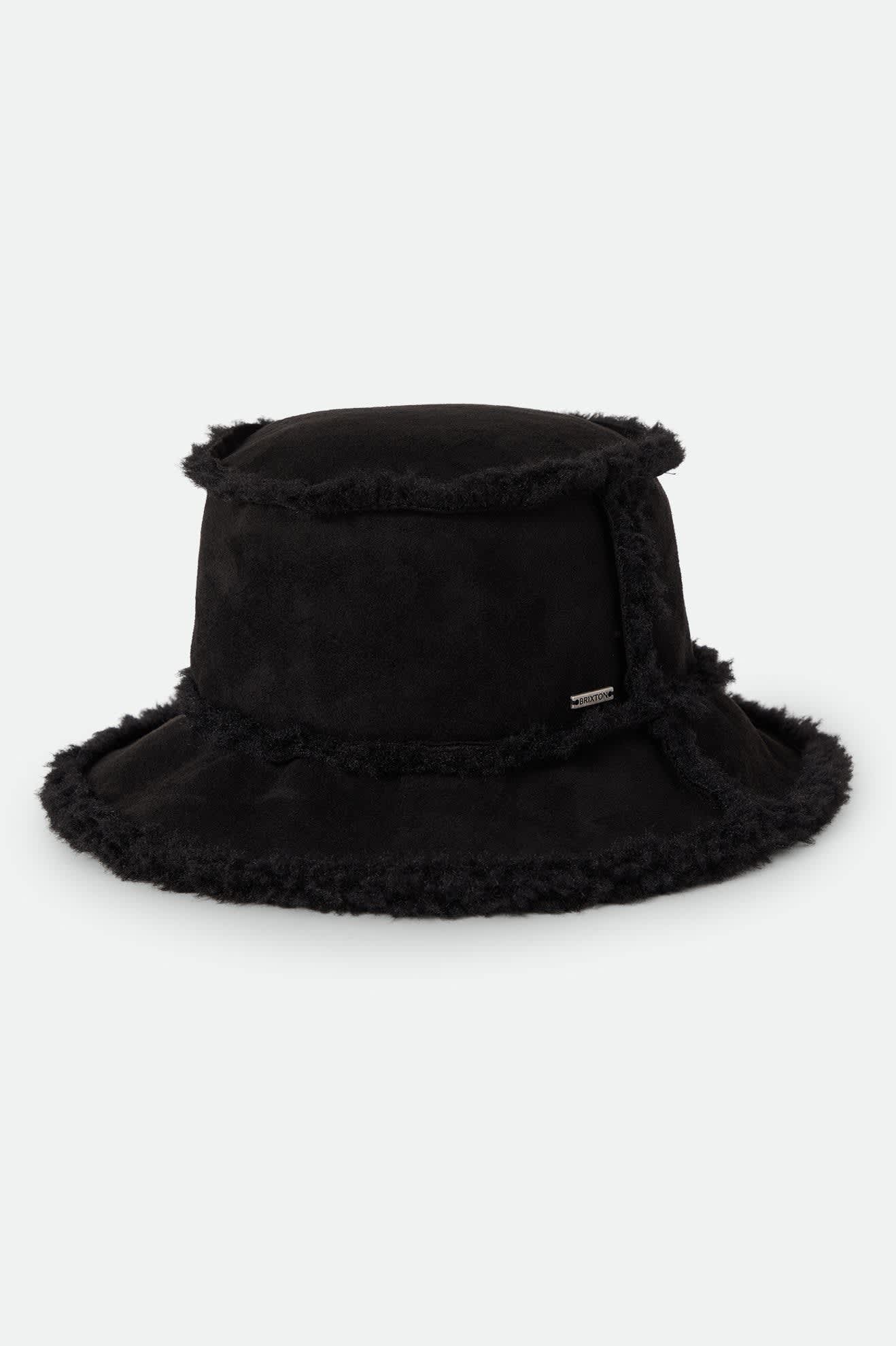 Women's Ellee Cozy Bucket Hat in the color Black Sherpa/Faux Suede - Front Product View