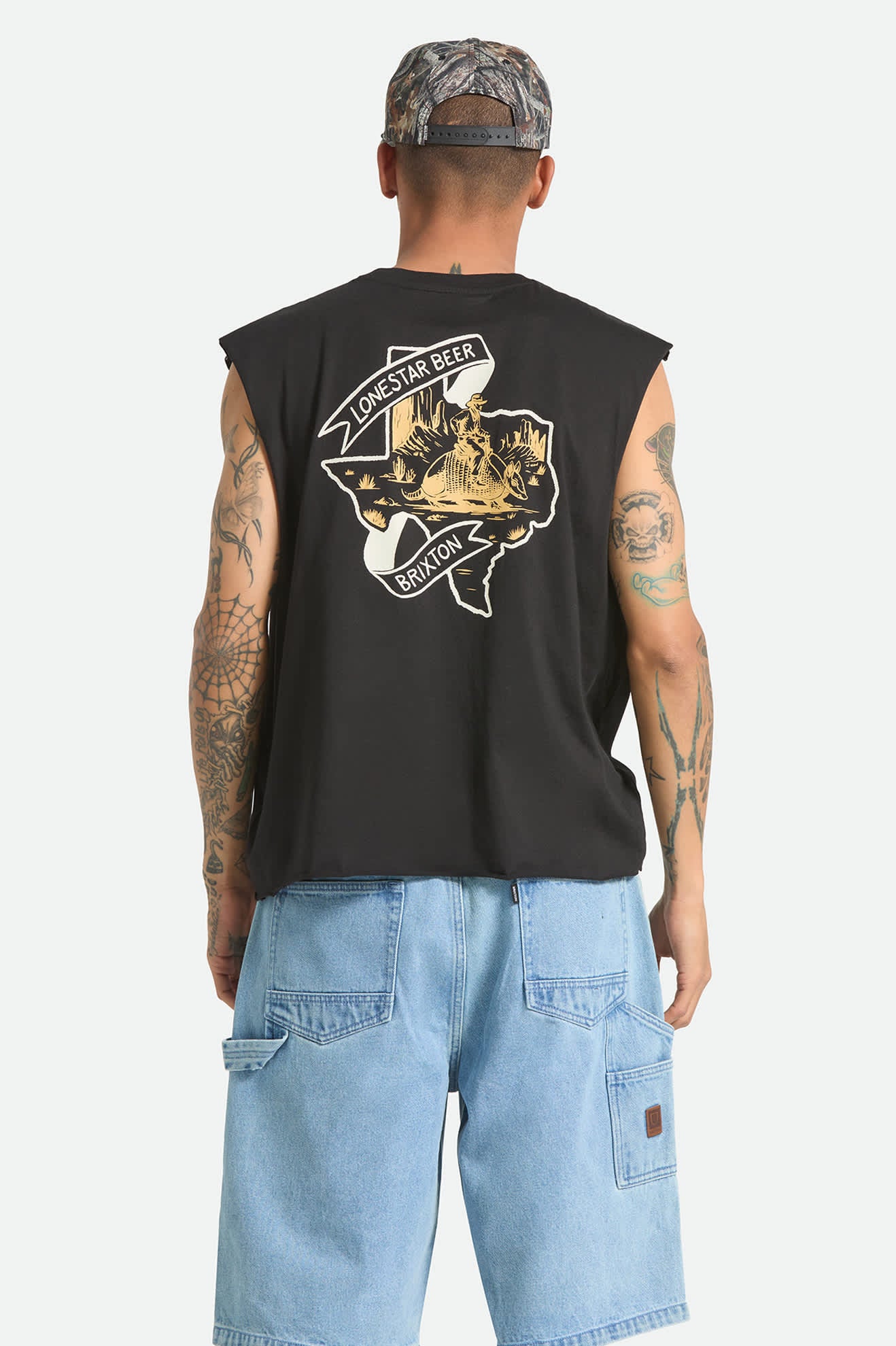 Men's Lone Star Armadillo Muscle T-Shirt in the color Black - Men's Back View