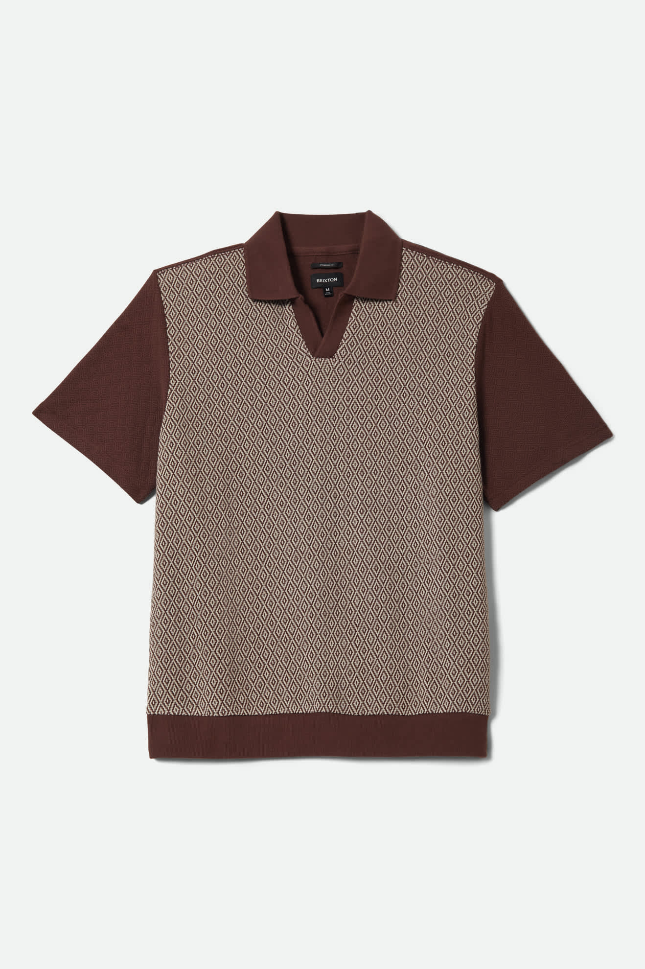 Men's Theo Jacquard Short Sleeve Polo in the color Chocolate/Off White - Front Product View