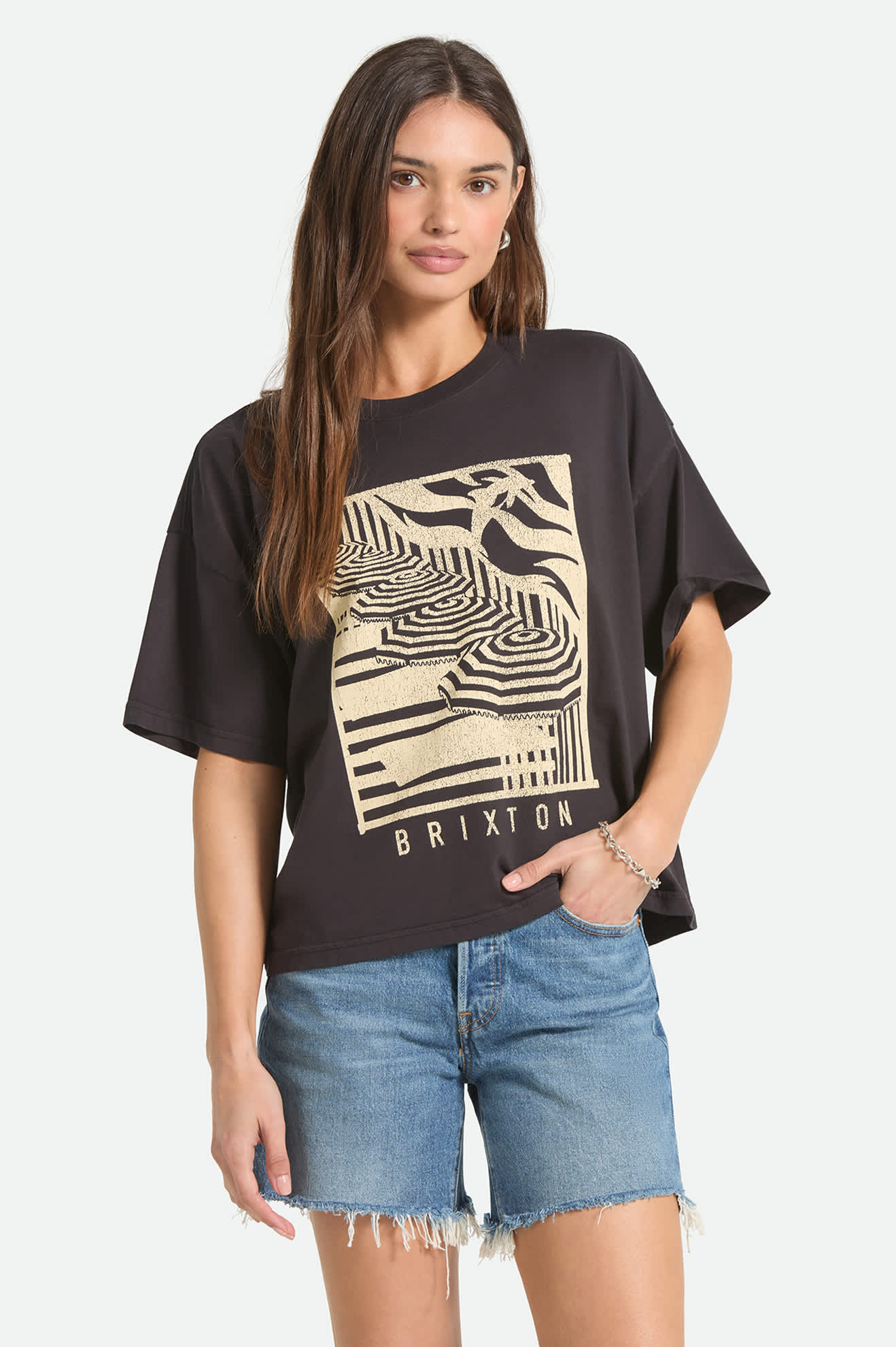 Women's Poolside Boxy Crew T-Shirt in the color Washed Black - Women's Front View