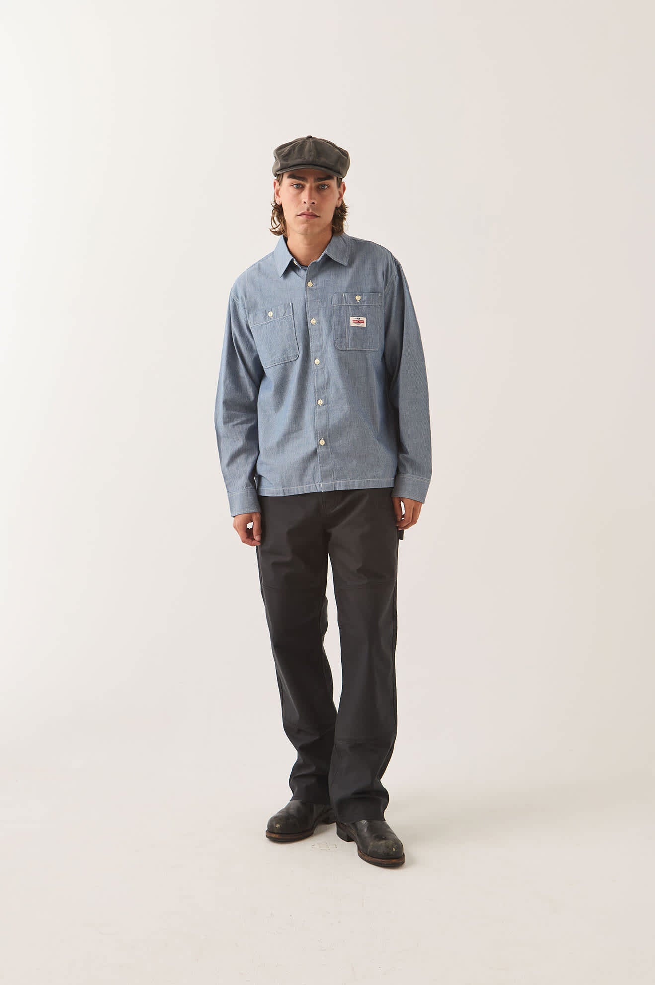 Men's Trademark Long Sleeve Shirt in the color Blue Chambray Micro Stripe - Men's Front View