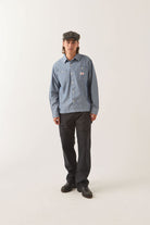 Men's Trademark Long Sleeve Shirt in the color Blue Chambray Micro Stripe - Men's Front View