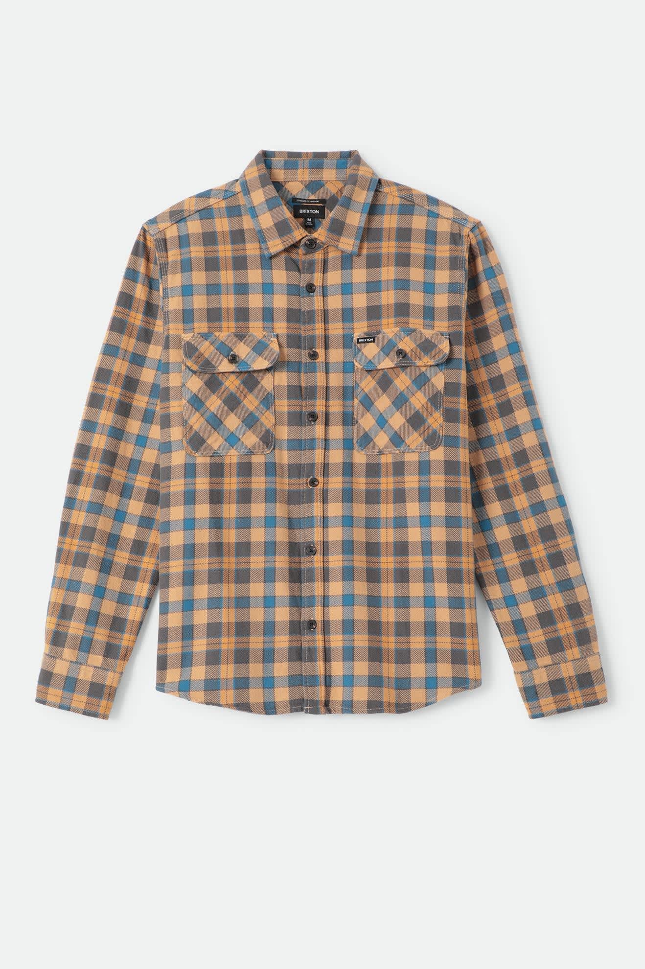 Men's Bowery Flannel in the color Khaki/Blue - Front Product View