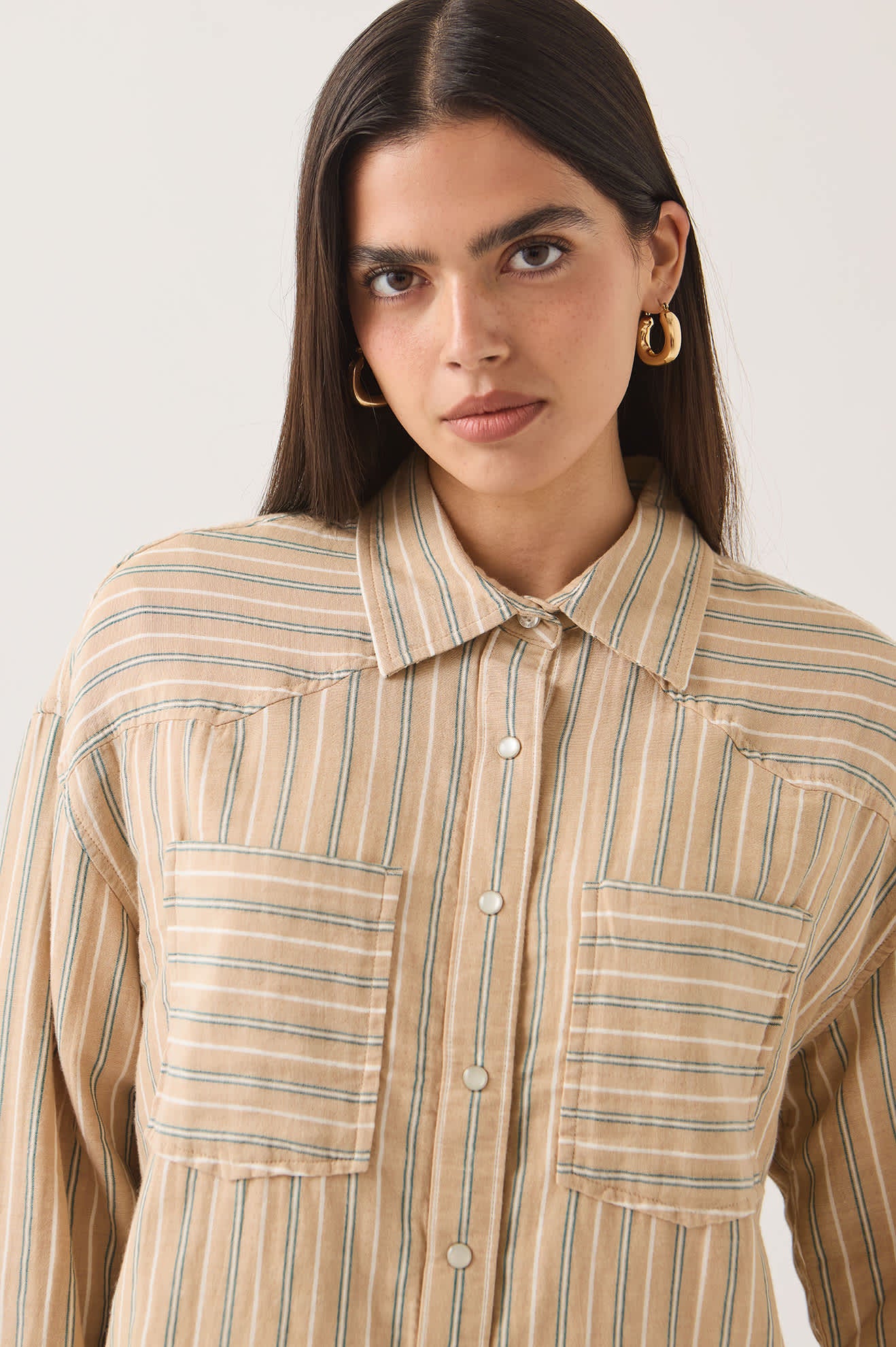 Women's Wayne Women's Shirt in the color Sand Stripe - Additional Fit image