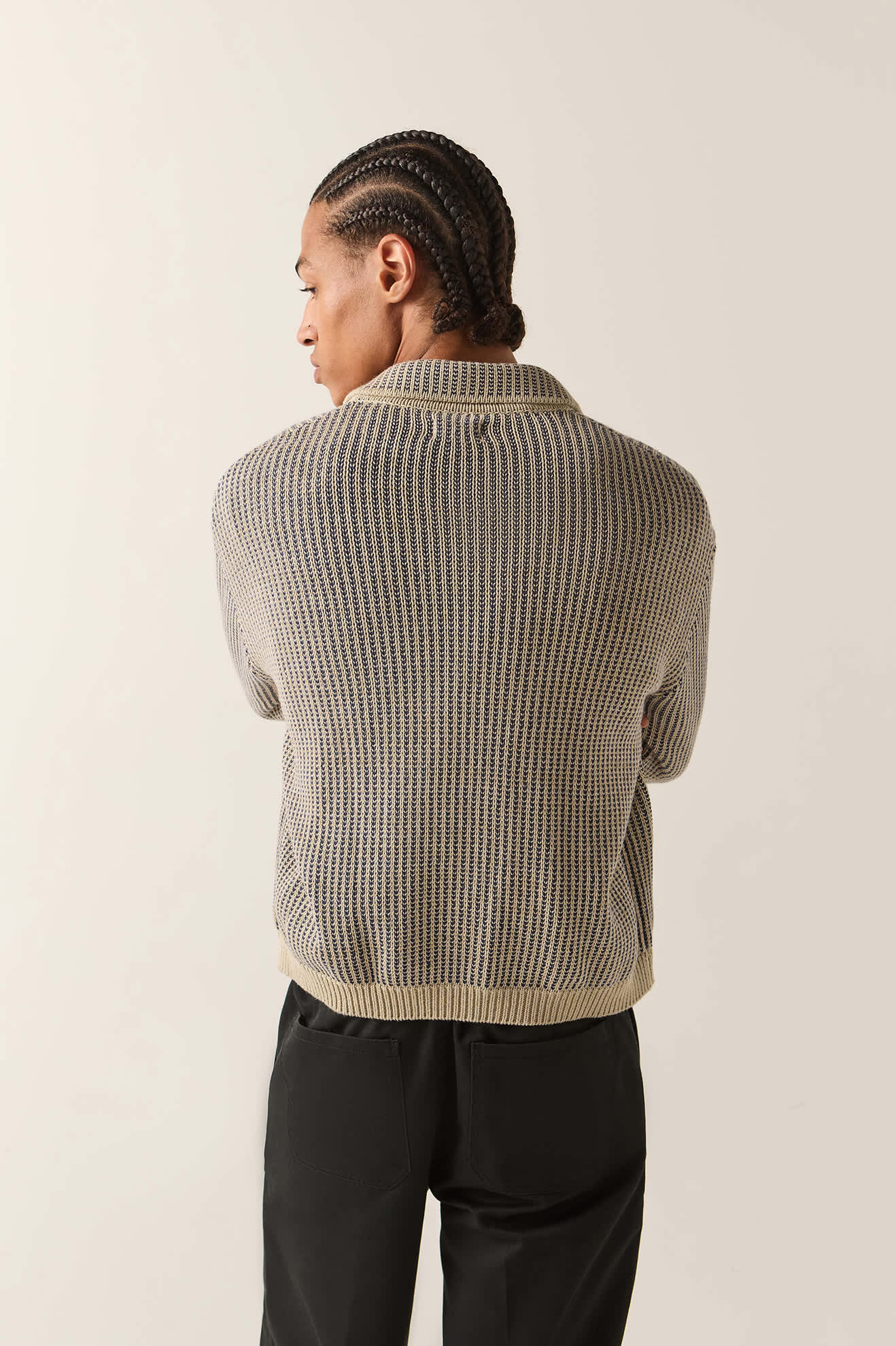Unisex Pacific Zip Sweater in the color Navy/Whitecap - Men's Back View