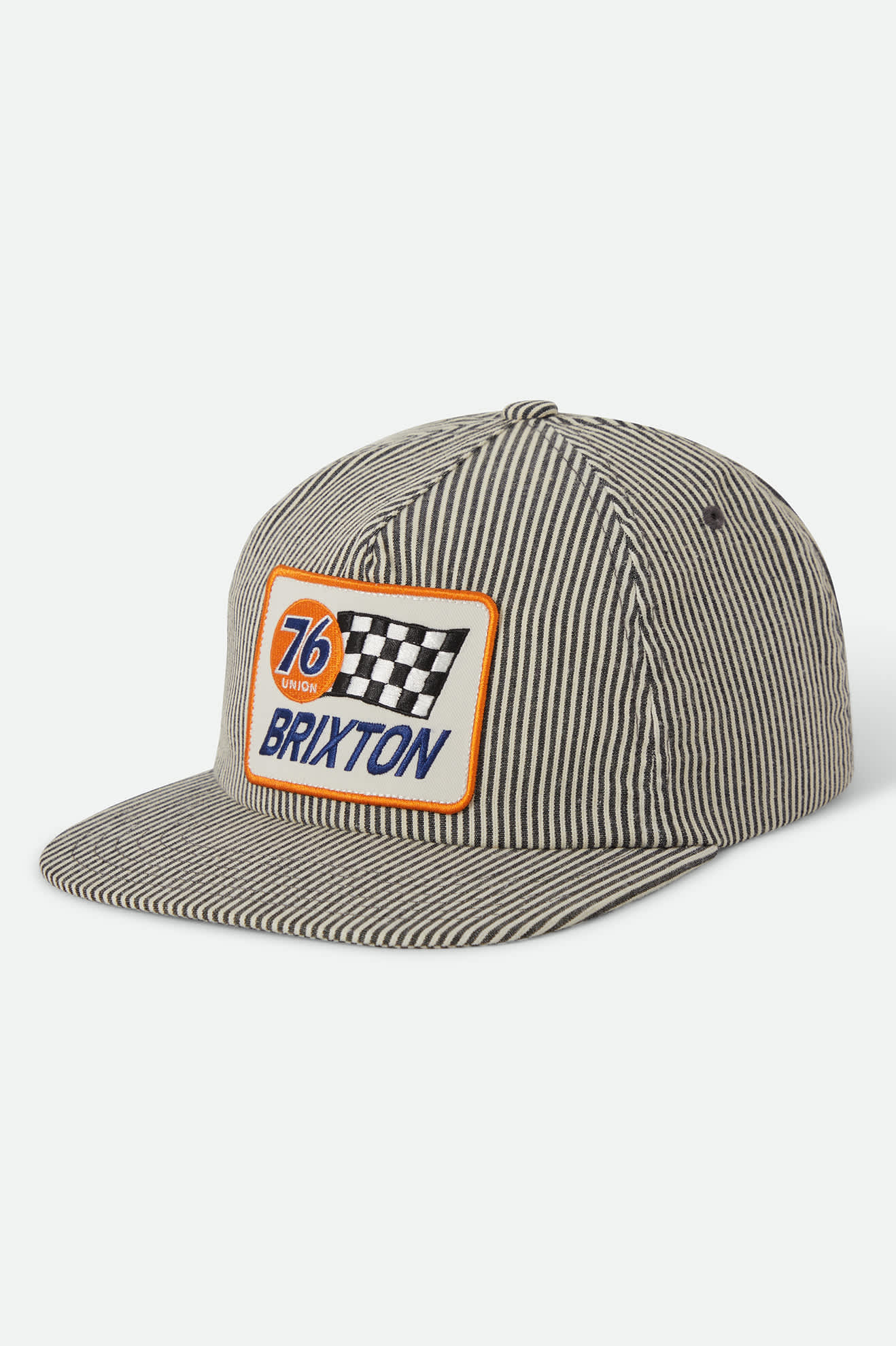 Unisex 76 Finish Line Snapback in the color Navy/Off White Hickory Stripe - Front Product View