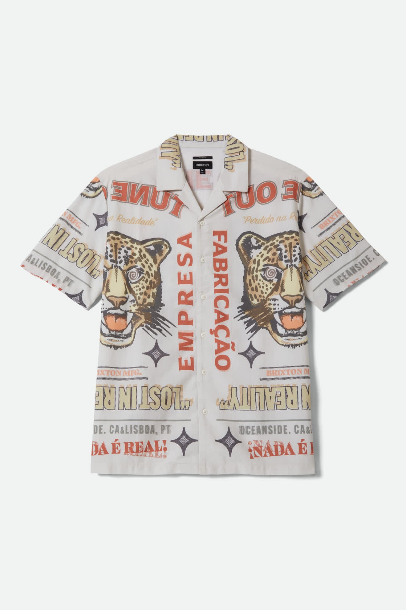 Men's Bunker Twisted Stripe Short Sleeve Camp Collar Shirt in the color Lost In Reality Print - Front Product View