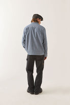 Men's Trademark Long Sleeve Shirt in the color Blue Chambray Micro Stripe - Men's Back View