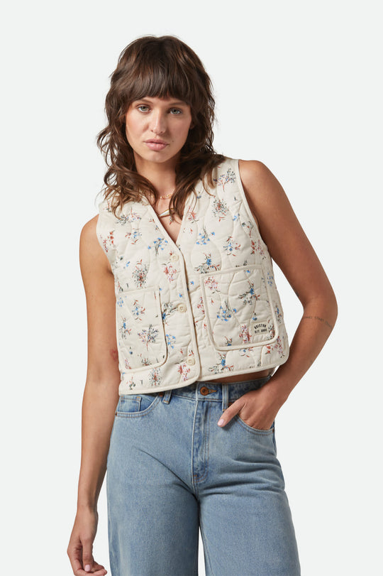 Women's Field Floral Quilted Vest in the color Whitecap/Hazelnut/Ditsy Floral - Women's Front View