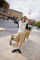 Men's Boxy Baseball T-Shirt in the color Off White Stripe/Washed Navy - Men's Lifestyle image