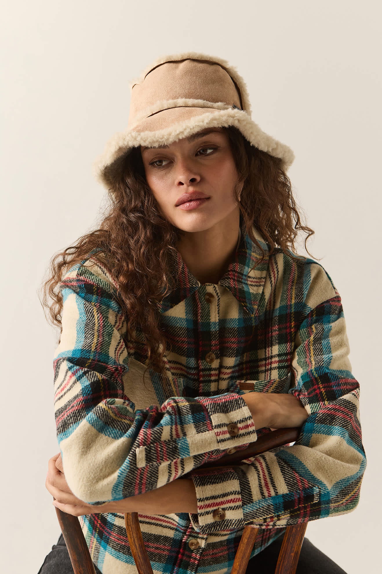 Women's Ellee Cozy Bucket Hat in the color Toffee Faux Fur - Women's Front View