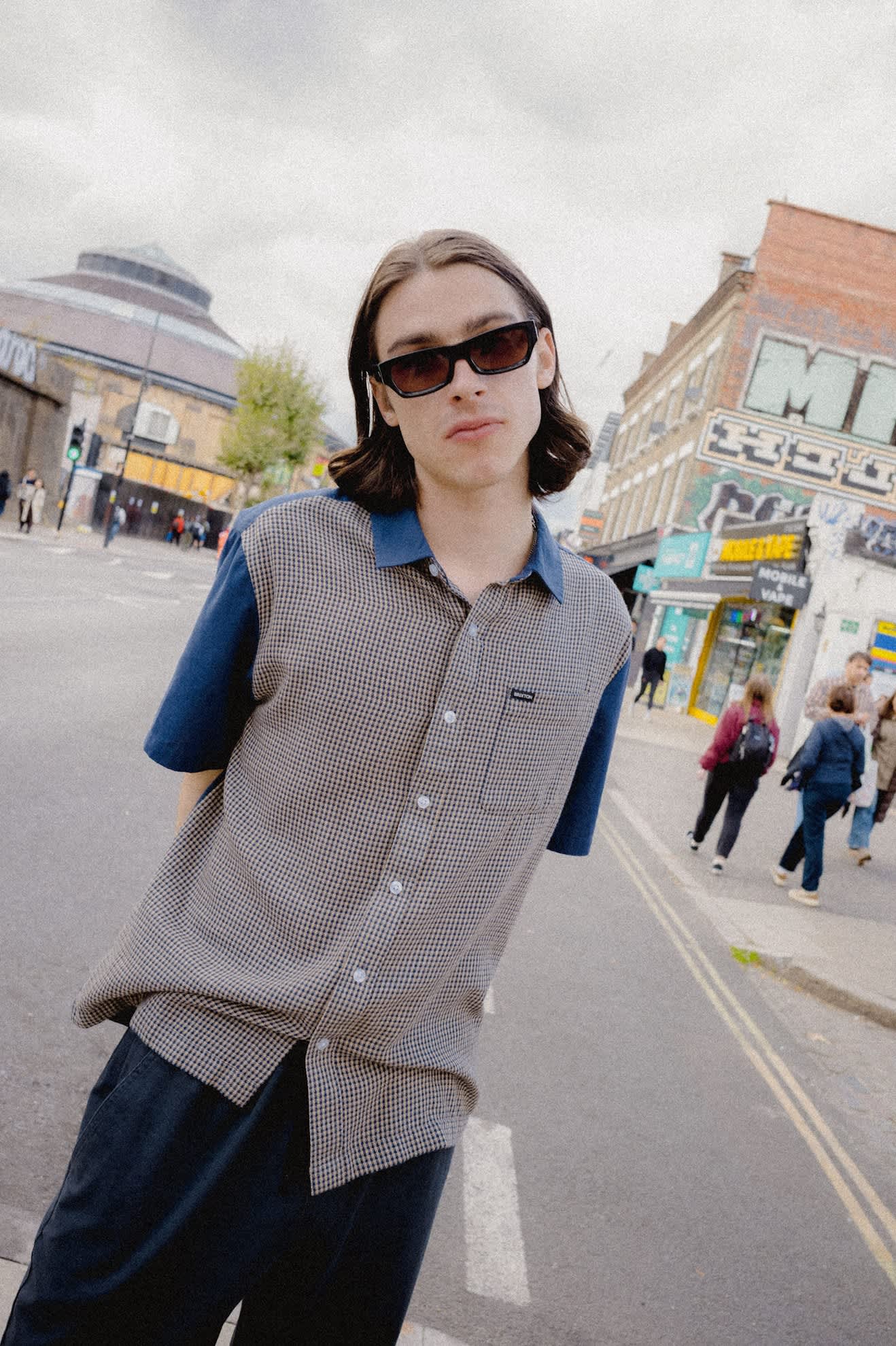 Men's Cru Shirt in the color Classic Navy Color Blocked - Men's Lifestyle image