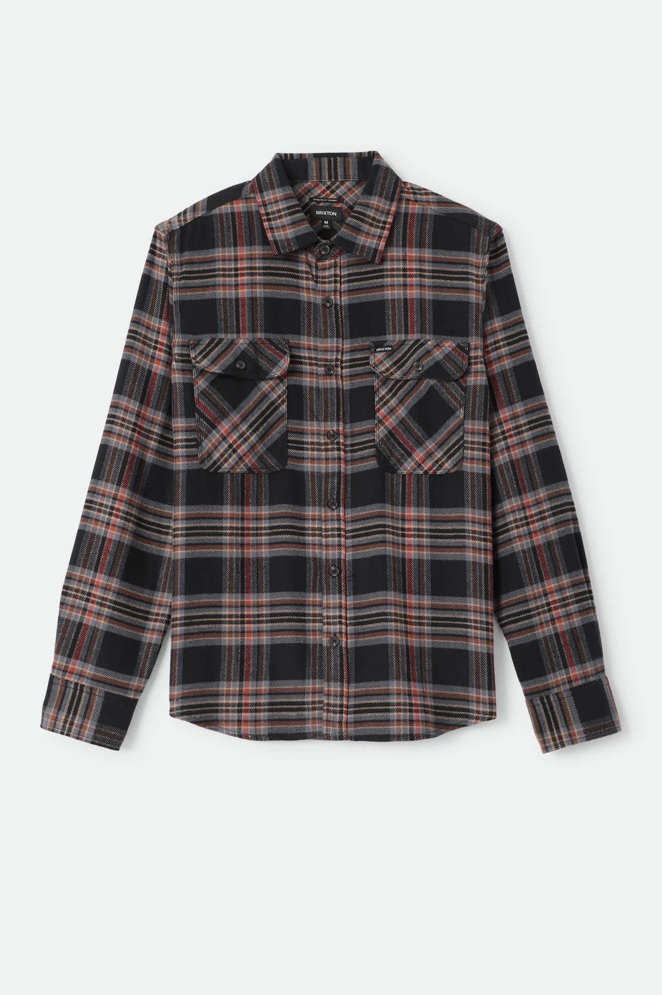 Men's Bowery Flannel in the color Black/Red Earth - Front Product View