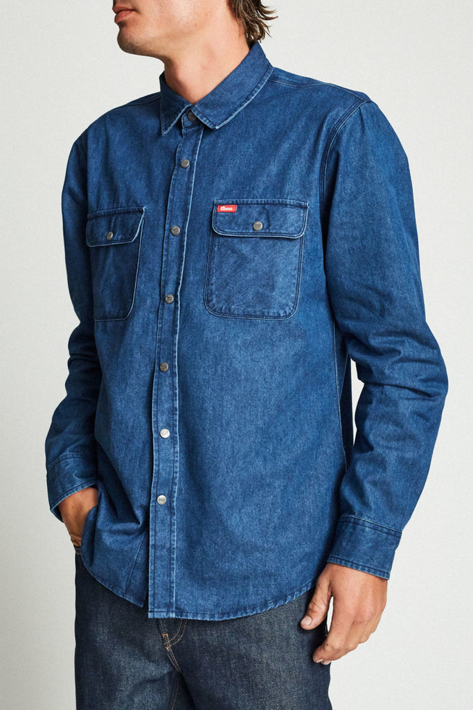 Brixton Bowery Denim L/S Flannel - Faded Indigo