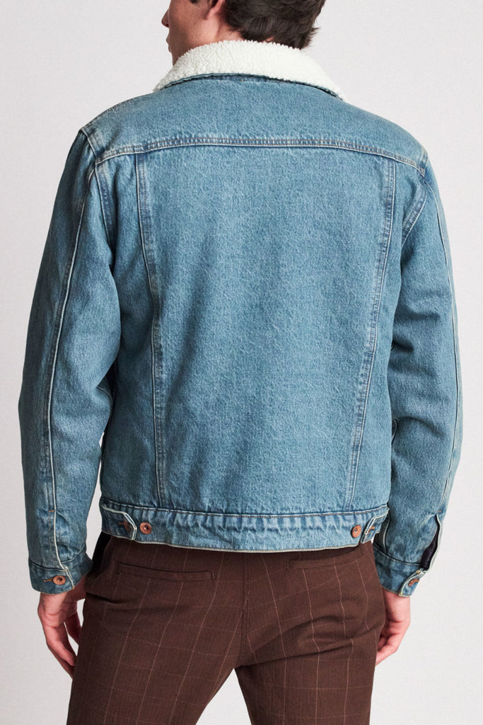 Brixton Cable Sherpa Denim Jacket - Faded Indigo