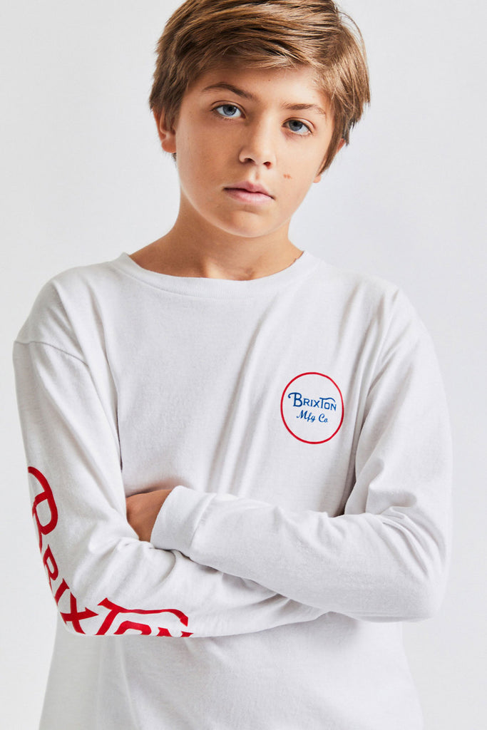 Brixton Boys Wheeler L/S Standard Tee - White/Red