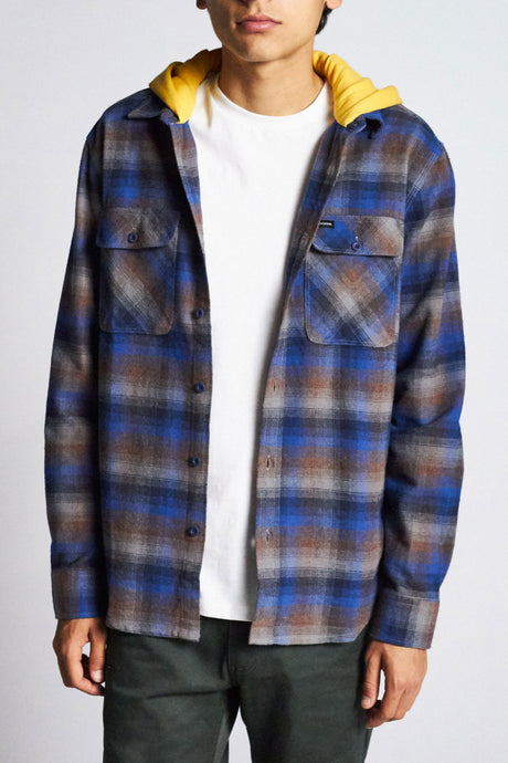 Bowery Hood L/S Flannel - Navy Gold