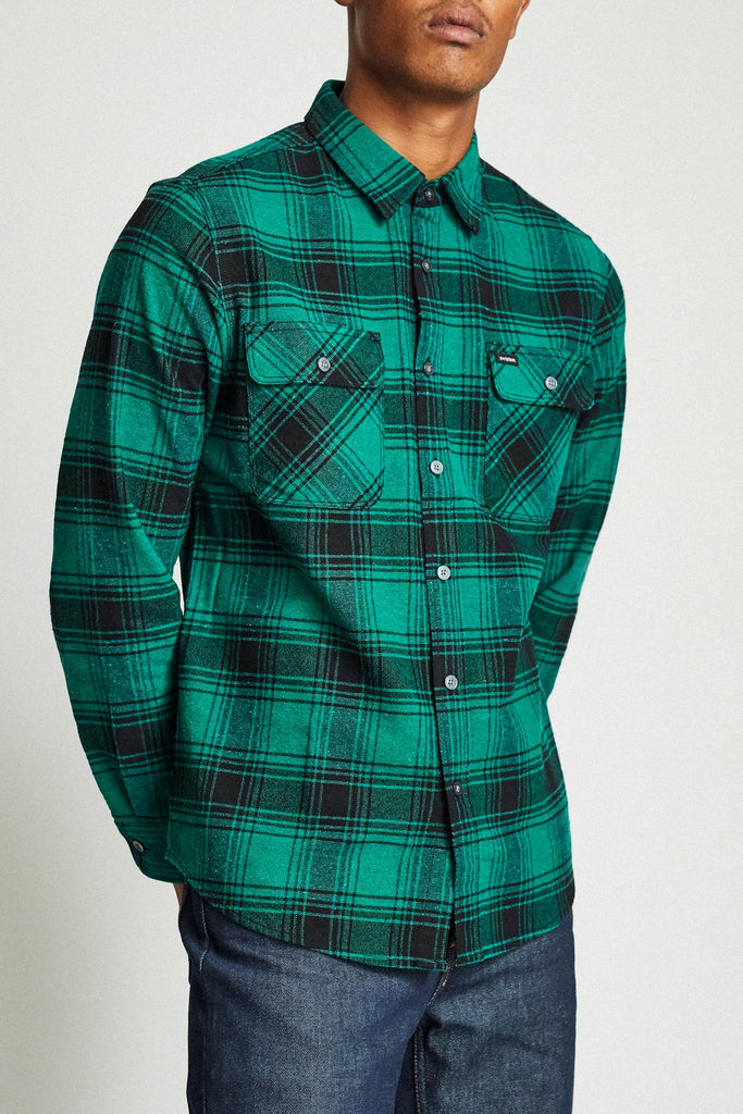 Brixton Bowery L/S Flannel - Green/Black