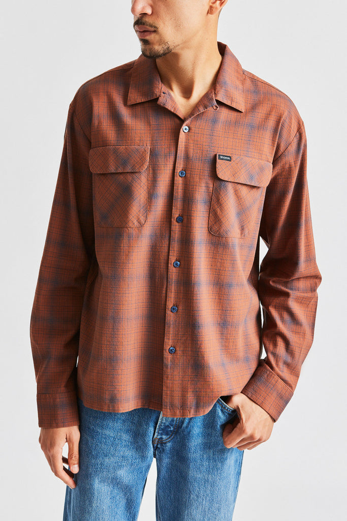 Brixton Franco Plaid L/S Woven - Brown/Navy