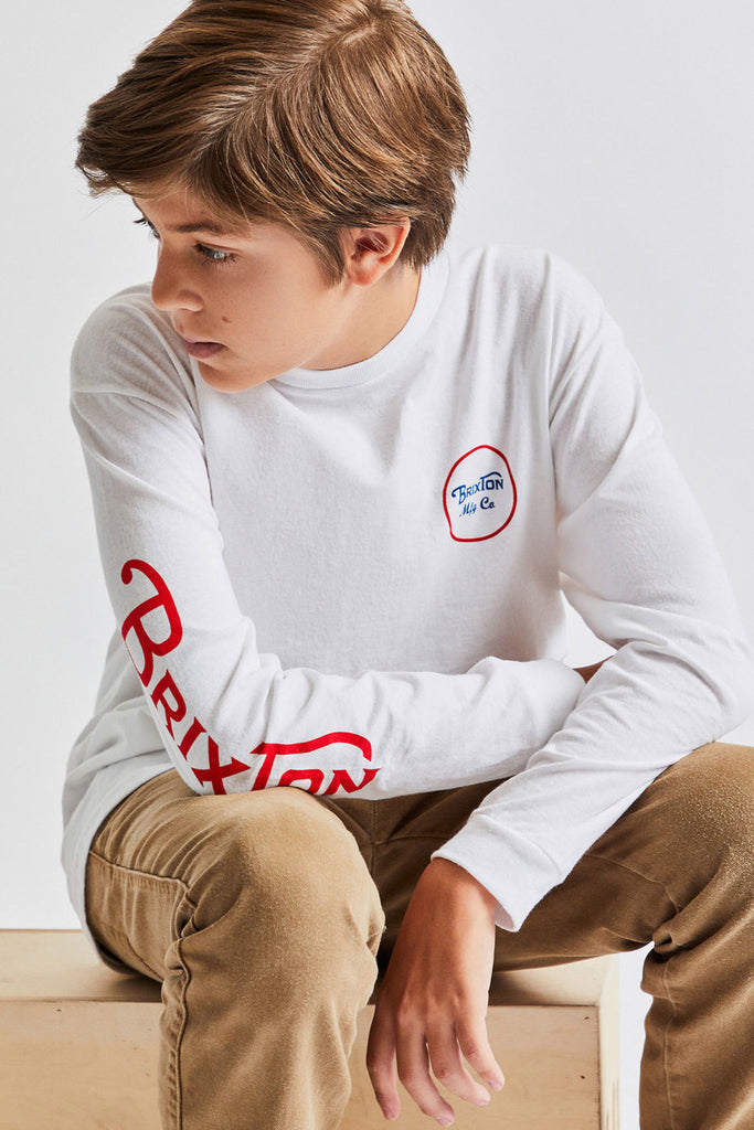 Brixton Boys Wheeler L/S Standard Tee - White/Red