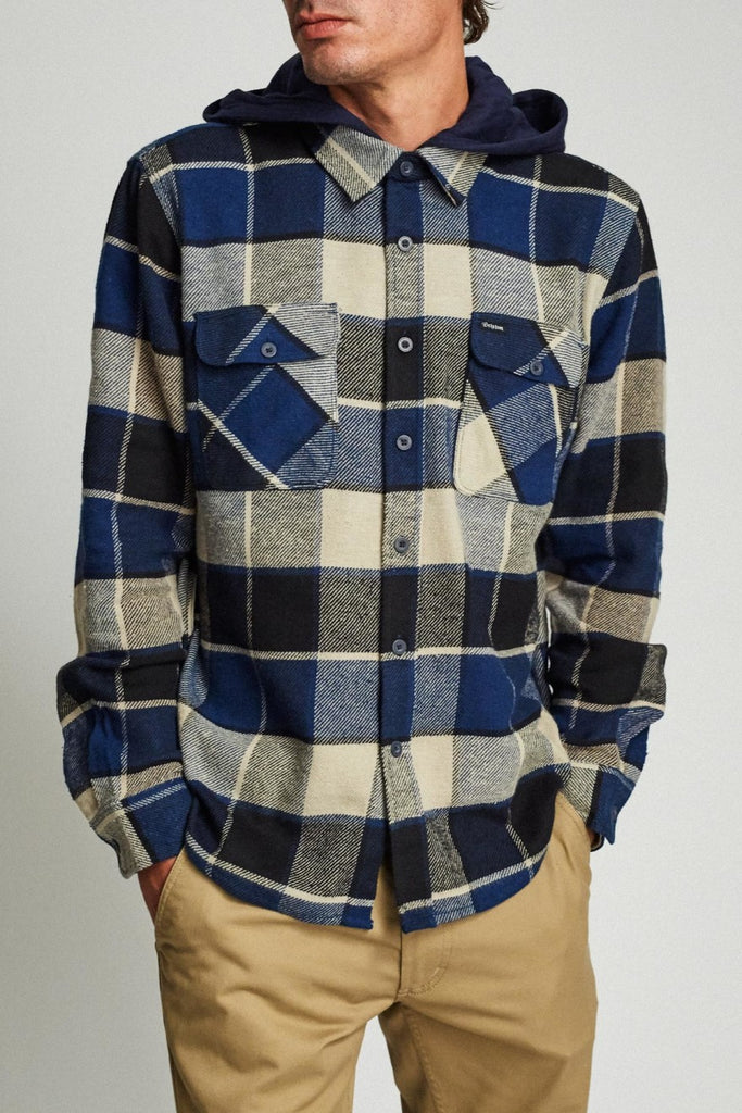 Brixton Bowery Hood L/S Flannel - Black/Blue