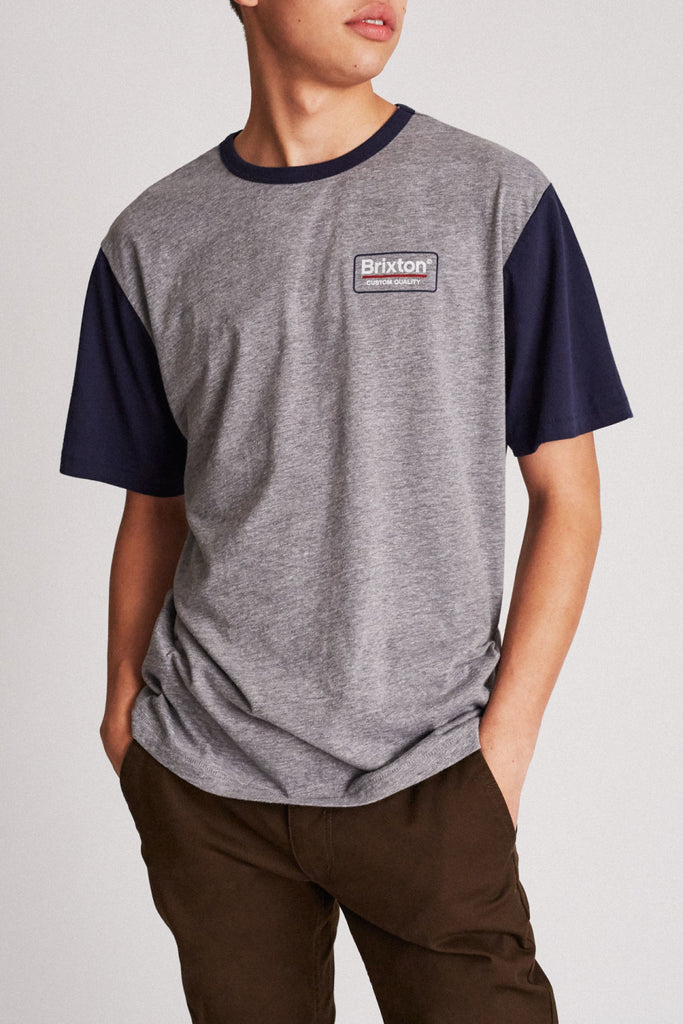 Brixton Palmer S/S Knit - Heather Grey/Navy