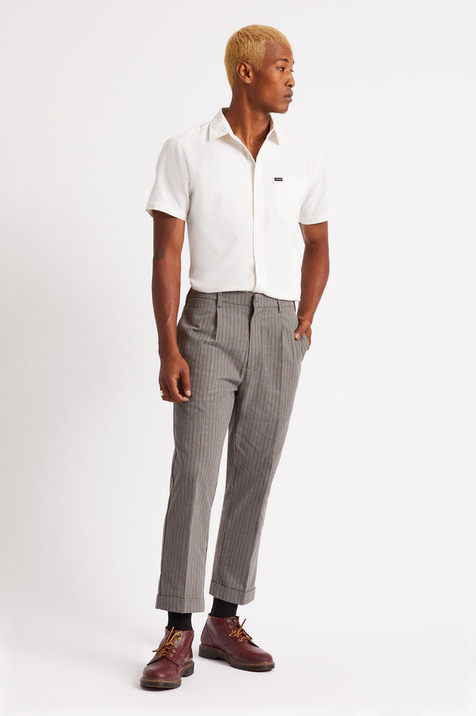 Brixton Regent Trouser Pant - Heather Grey/Dark Brick Stripe