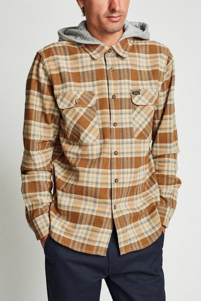 Brixton Bowery Hood L/S Flannel - Copper/Natural