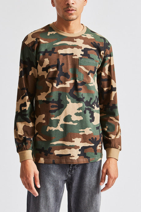 Basic L/S Pocket Tee - Woodland Camo