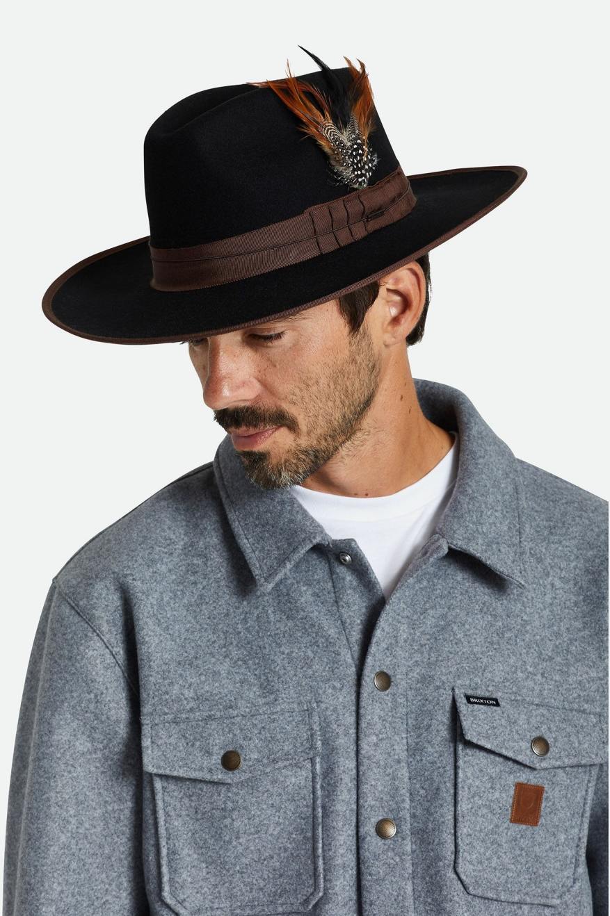 Brixton Unisex Brixton Hat Feather - Burnt Orange/Black/Mahogany | Front fit