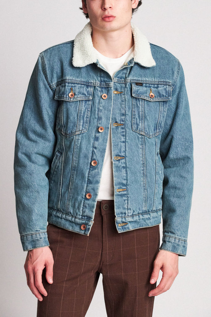 Brixton Cable Sherpa Denim Jacket - Faded Indigo