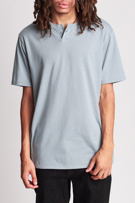 Basic S/S Henley - Blue Stone