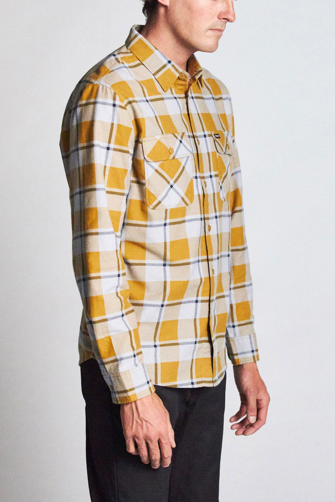 Brixton Bowery Lightweight L/S Flannel - Aluminum/Maize