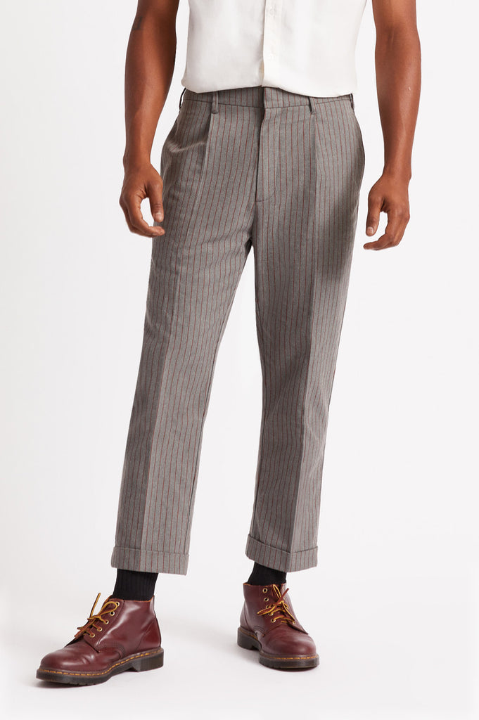 Brixton Regent Trouser Pant - Heather Grey/Dark Brick Stripe