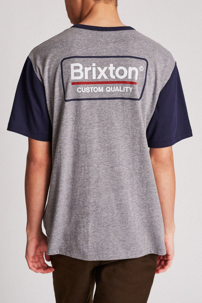 Brixton Palmer S/S Knit - Heather Grey/Navy