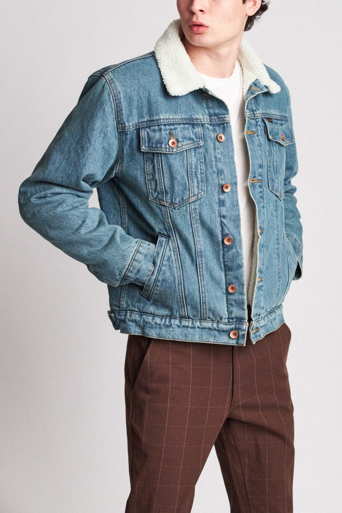 Brixton Cable Sherpa Denim Jacket - Faded Indigo