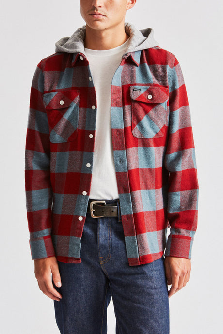 Bowery Hood L/S Flannel - Blue Haze/Cardinal