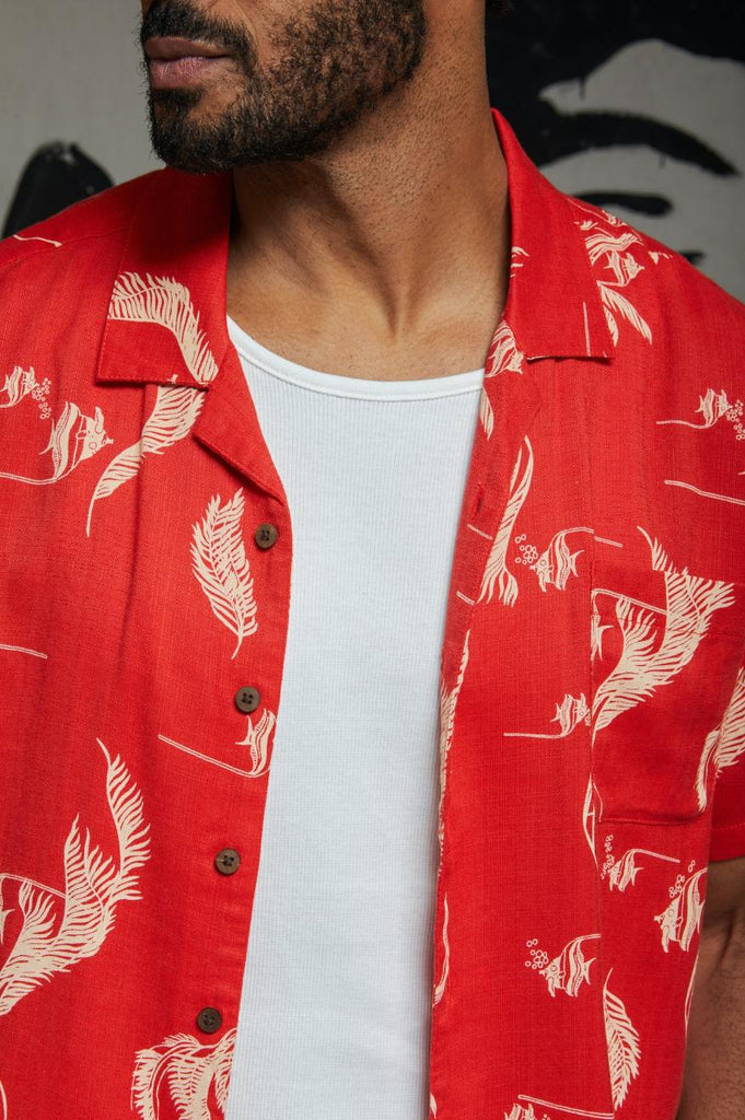 Brixton Bunker Slub S/S Woven Shirt - Aloha Red/White/Coconut