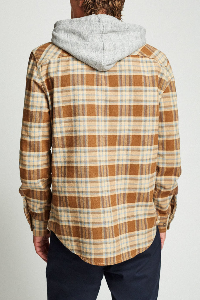 Brixton Bowery Hood L/S Flannel - Copper/Natural