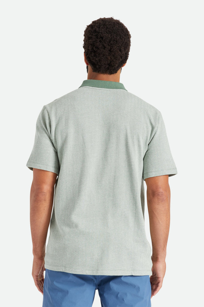 Brixton Shield Herringbone S/S Polo Knit - Dark Forest/Off White