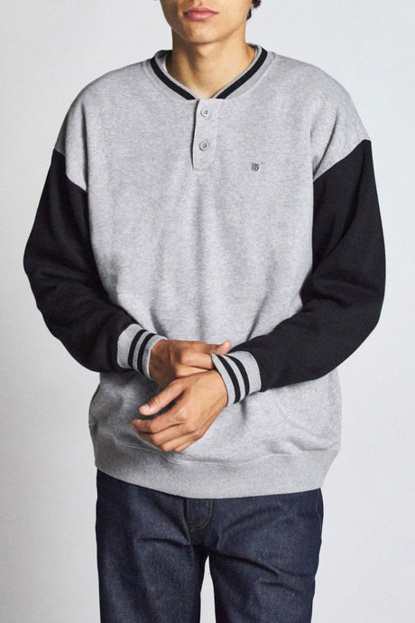 B-Shield Henley Crew Fleece - Heather Grey/Black